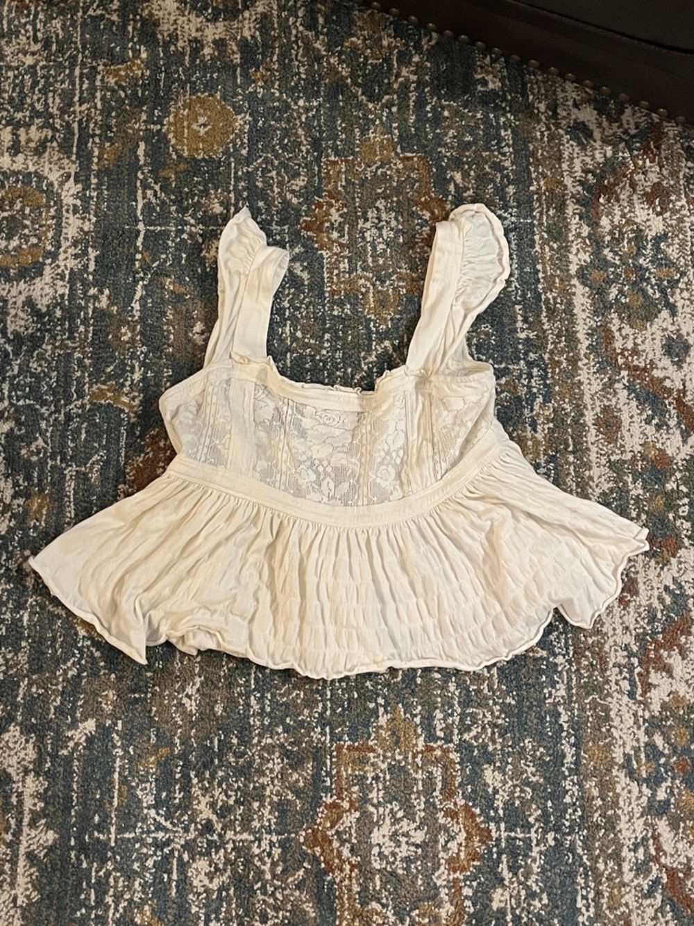 Kimchi Blue Cream Lace-Trim Peplum Tank